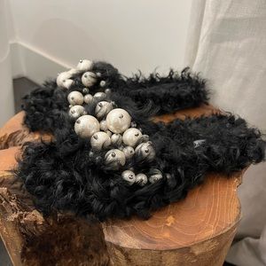 MIU MIU mohair fur slides with pearls